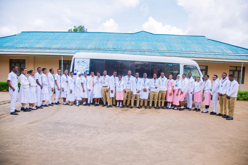 The campus bus, ready for placements and trips.