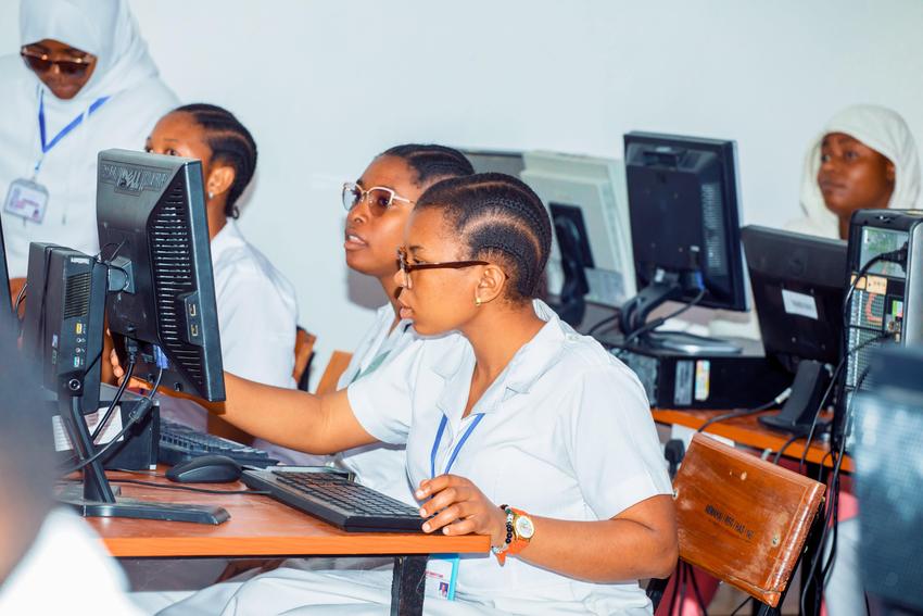 Practising clinical documentation on screen.